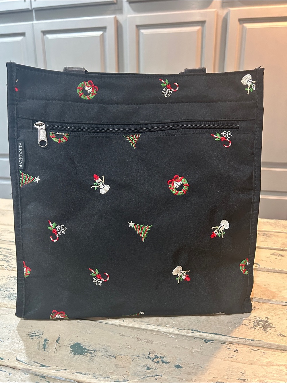 ALFAGEAR Black Holiday Shoulder Tot Colorful Embroidered Holiday Motifs
